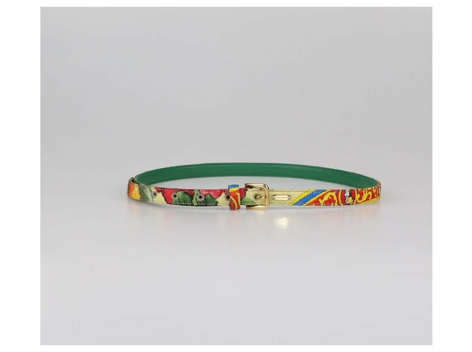 Dolce & Gabbana Multicolor Fabric and Leather Printed Thin Belt Multiple colors - view 4