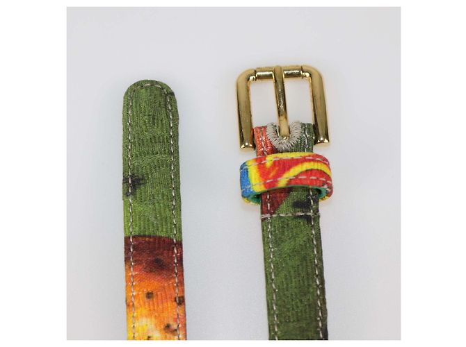 Dolce & Gabbana Multicolor Fabric and Leather Printed Thin Belt Multiple colors - view 5
