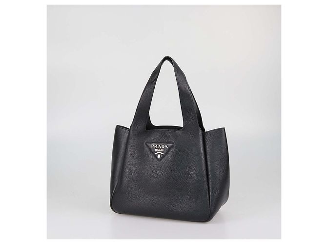 Borsa Tote piccola Dynamique Prada in pelle Vitello Daino nera Nero - vista 2