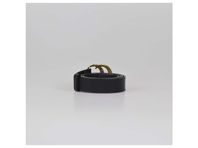 Ceinture fine Gucci GG Marmont en cuir noir - vue 3