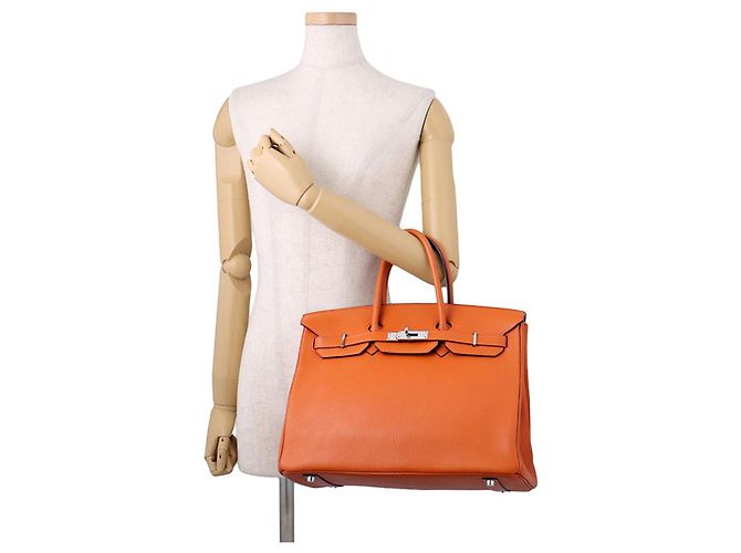 Hermès Borsa Hermes Birkin 35 in pelle Chevre Mysore Orange Arancione - vista 4