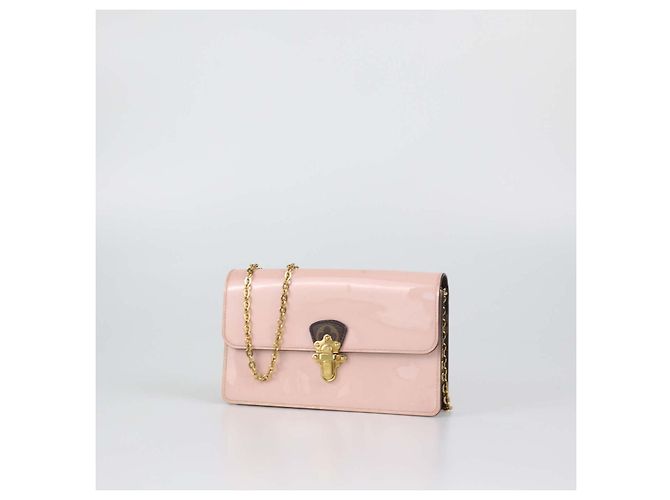 Louis Vuitton Rose Ballerine Vernis Cherrywood Wallet On Chain Marrone Rosa - vista 2