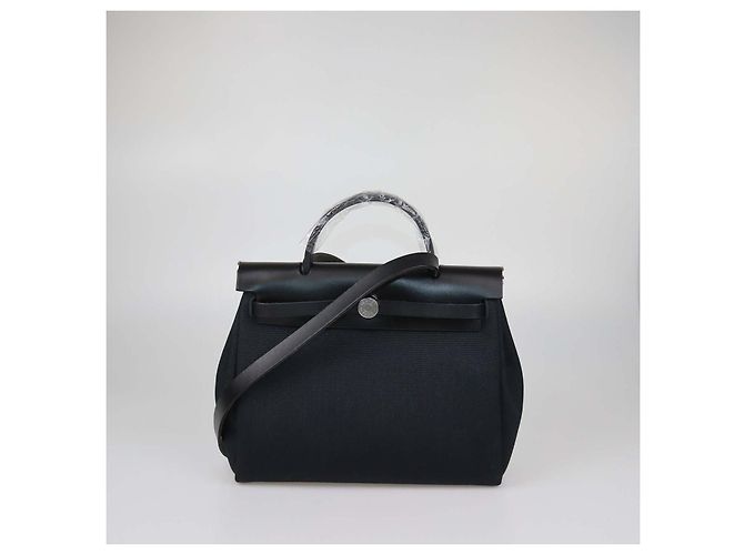 Hermès Borsa Herbag Zip 31 Hermes in tela nera e pelle Vache Hunter Nero - vista 3