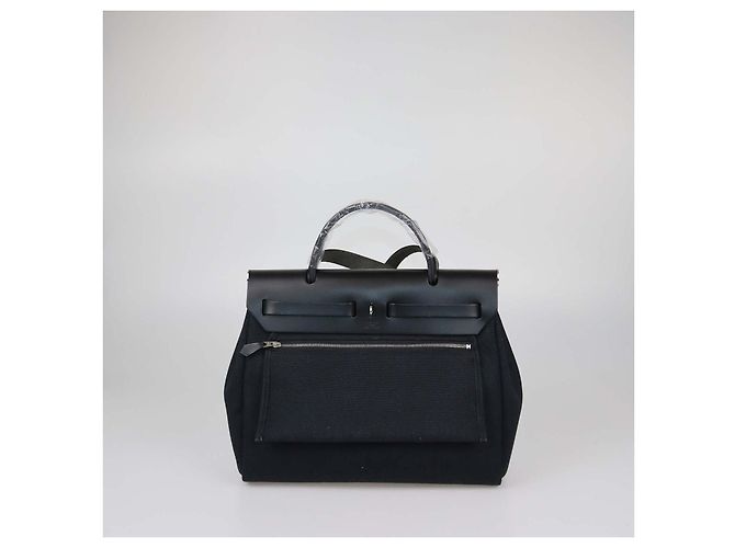 Hermès Borsa Herbag Zip 31 Hermes in tela nera e pelle Vache Hunter Nero - vista 4