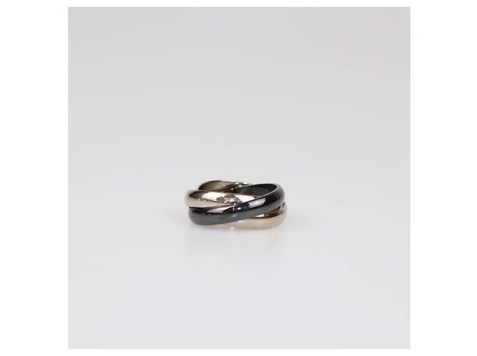 Cartier Trinity Ring aus 18K Weißgold und Keramik Größe 50 Golden - Ansicht 4