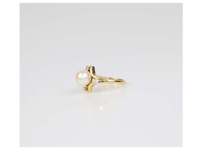 Anello Mikimoto in oro giallo 18K con perla e diamante, misura 53 D'oro - vista 2