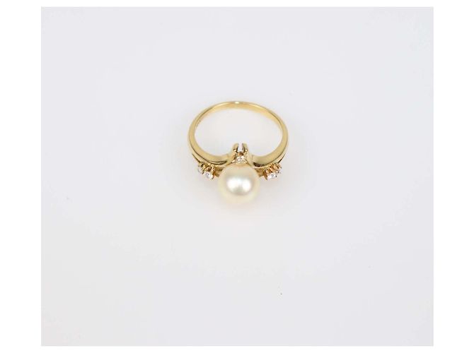 Anello Mikimoto in oro giallo 18K con perla e diamante, misura 53 D'oro - vista 4