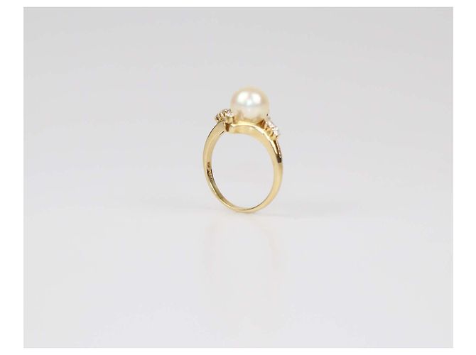 Anello Mikimoto in oro giallo 18K con perla e diamante, misura 53 D'oro - vista 5
