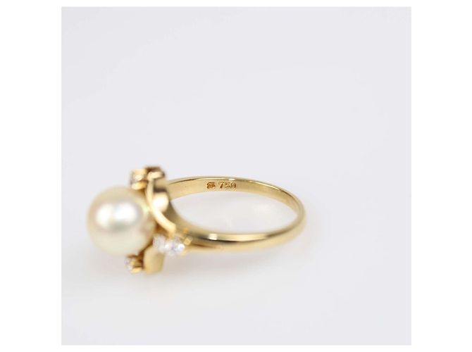 Anello Mikimoto in oro giallo 18K con perla e diamante, misura 53 D'oro - vista 6