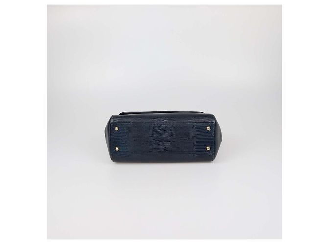 Sac à main Dolce & Gabbana Miss Sicily Medium en cuir embossé effet lézard noir avec cristaux DG Bleu - vue 4