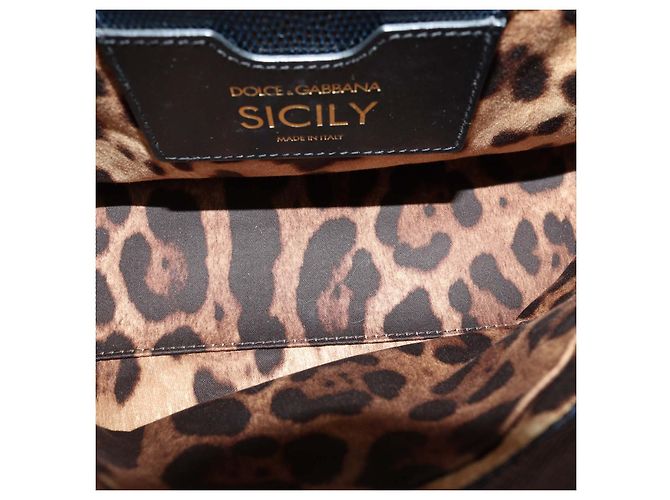 Sac à main Dolce & Gabbana Miss Sicily Medium en cuir embossé effet lézard noir avec cristaux DG Bleu - vue 5
