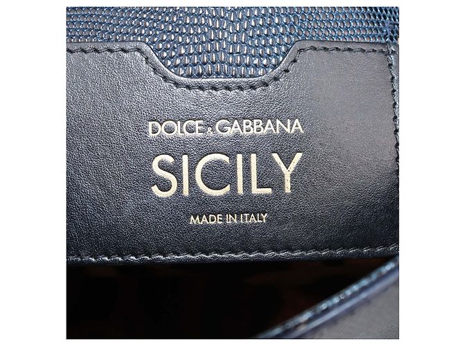 Sac à main Dolce & Gabbana Miss Sicily Medium en cuir embossé effet lézard noir avec cristaux DG Bleu - vue 6