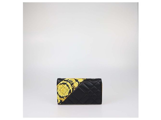 Portafoglio con catena Versace in pelle matelassé nera con stampa Barocco e Medusa Nero - vista 3