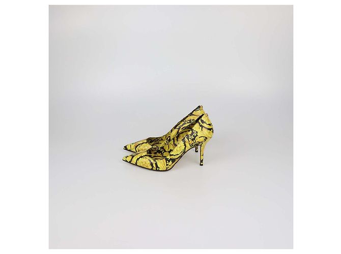 Versace Yellow/Black Leder-Pumps mit Barocco-Print und spitzer Kappe - Ansicht 4