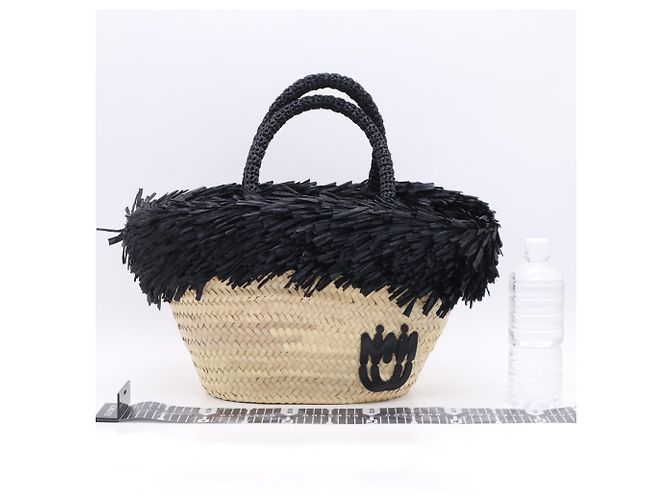 Borsa in paglia Miu Miu con logo Nero - vista 3