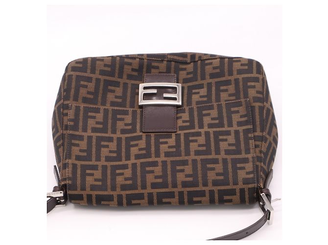 Borsa a secchiello a tracolla Fendi Zucca Mamma Marrone Beige - vista 9