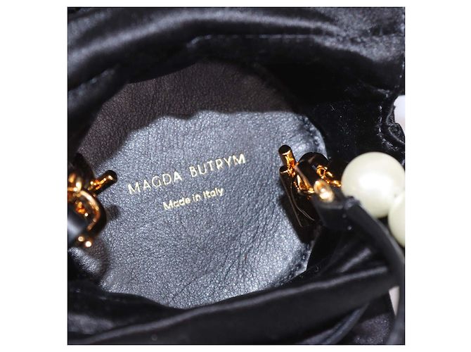 Borsa da sera Magda Butrym in raso nero con micro perle - vista 6