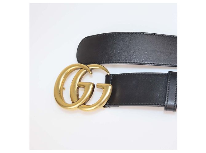 Gucci GG Marmont Gürtel aus schwarzem Leder mit breiter Schnalle - Ansicht 6