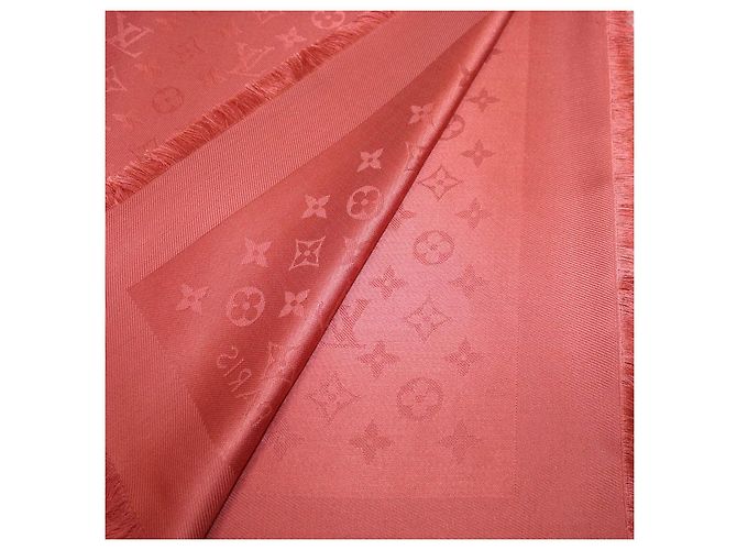Sciarpa classica Monogram Louis Vuitton in seta e lana Terracotta Rosa - vista 3