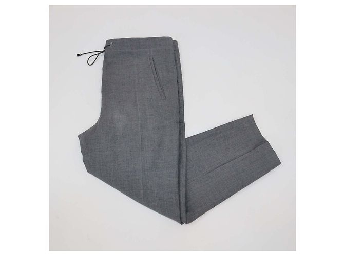Pantalones rectos Brunello Cucinelli en mezcla de lino gris con cordón - vista 3