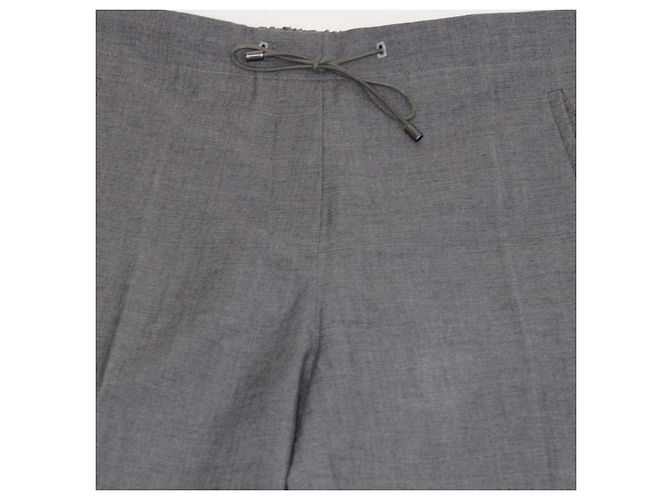 Pantalones rectos Brunello Cucinelli en mezcla de lino gris con cordón - vista 4