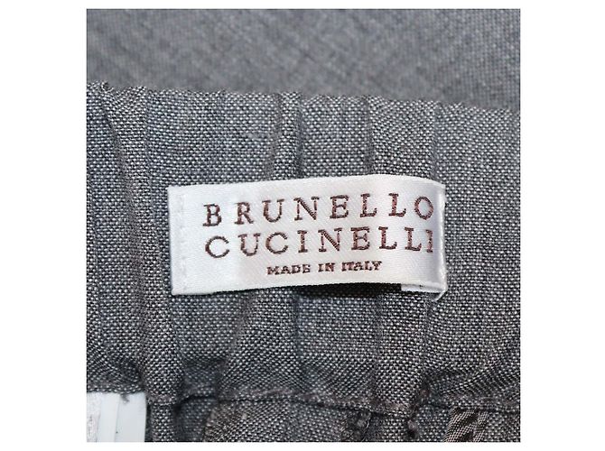 Pantalones rectos Brunello Cucinelli en mezcla de lino gris con cordón - vista 5