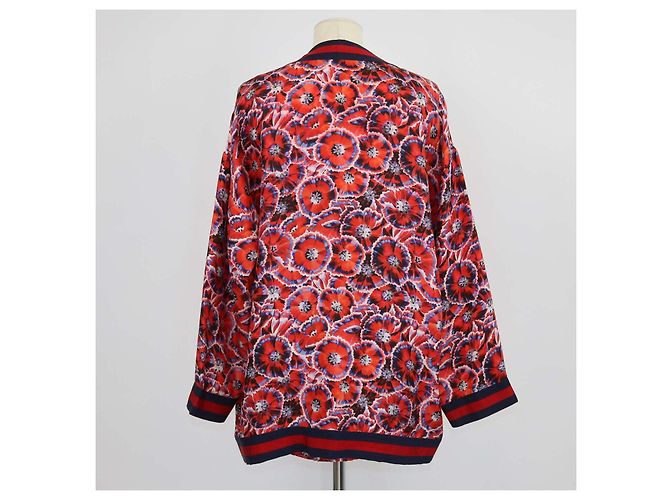 Conjunto de Top y Cárdigan Gucci de seda roja con estampado floral de amapolas - vista 3