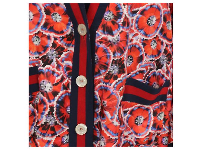 Conjunto de Top y Cárdigan Gucci de seda roja con estampado floral de amapolas - vista 5