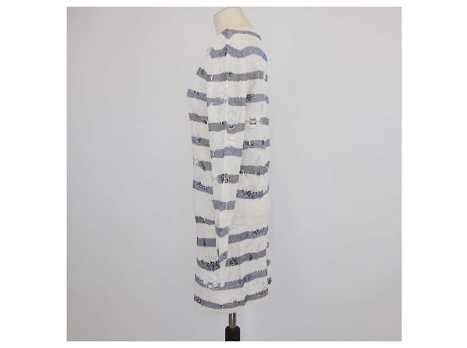 Conjunto de camisola e mini saia em viscose misturada com riscas e efeito crochet Chanel White/Blue Branco Azul - vista 2