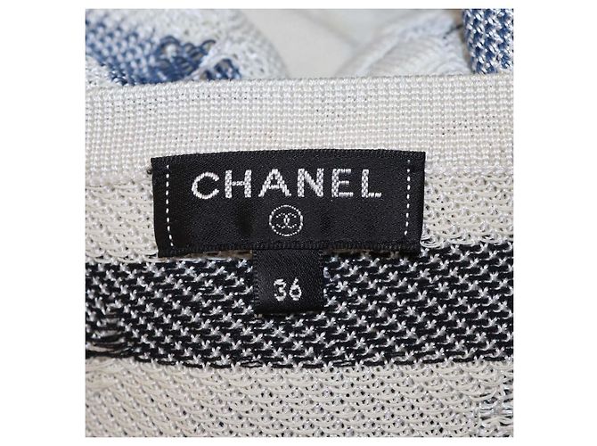 Conjunto de camisola e mini saia em viscose misturada com riscas e efeito crochet Chanel White/Blue Branco Azul - vista 5