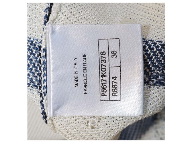 Conjunto de camisola e mini saia em viscose misturada com riscas e efeito crochet Chanel White/Blue Branco Azul - vista 6