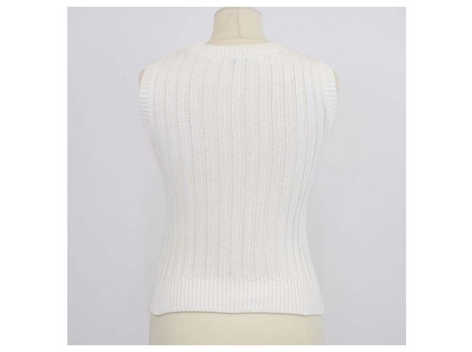 Top sin mangas de punto de algodón con encaje floral Valentino Off White Blanco - vista 3