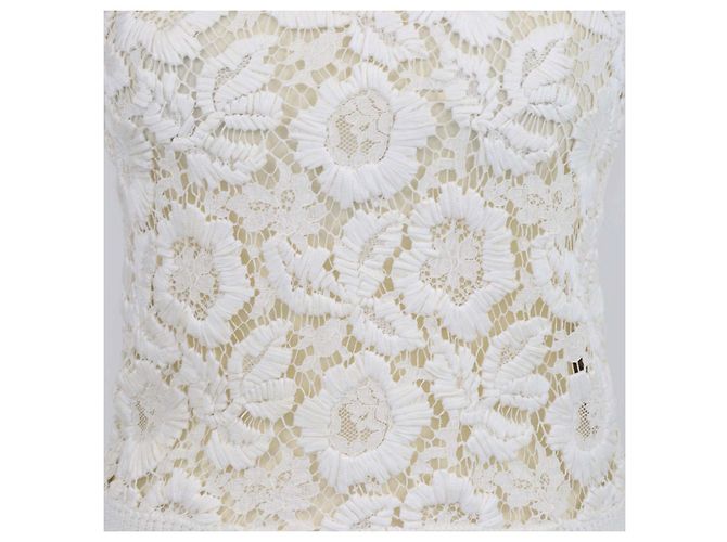 Top sin mangas de punto de algodón con encaje floral Valentino Off White Blanco - vista 4