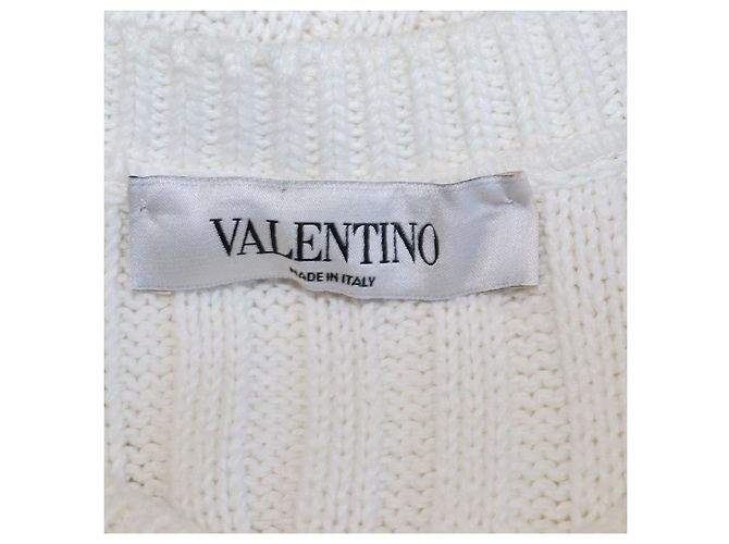 Top sin mangas de punto de algodón con encaje floral Valentino Off White Blanco - vista 5