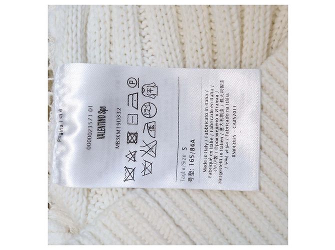 Top sin mangas de punto de algodón con encaje floral Valentino Off White Blanco - vista 6