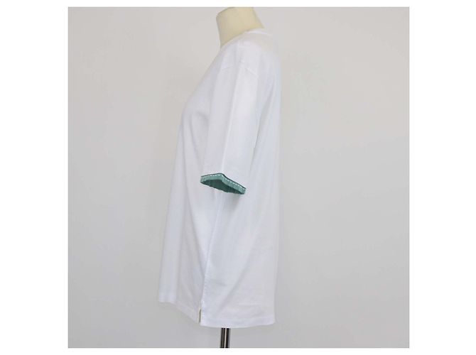 Hermès T-shirt a maniche corte Hermes in piqué di cotone bianco Sellier - vista 2