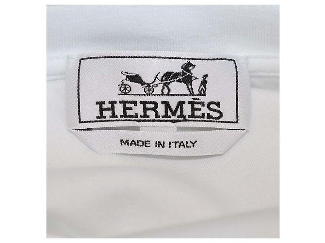 Hermès T-shirt a maniche corte Hermes in piqué di cotone bianco Sellier - vista 5