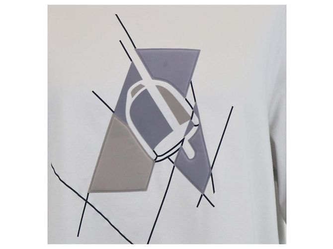Hermès T-Shirt Hermes Light Grey Cotton Etrier en Fragments - vista 4