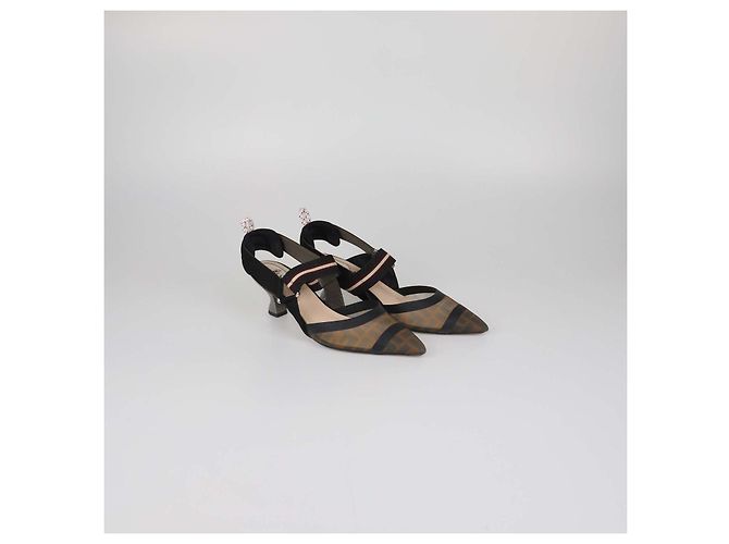 Décolleté Slingback Colibri in mesh Zucca Nero/Marrone Fendi Multicolore - vista 2
