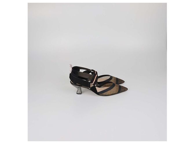 Décolleté Slingback Colibri in mesh Zucca Nero/Marrone Fendi Multicolore - vista 3