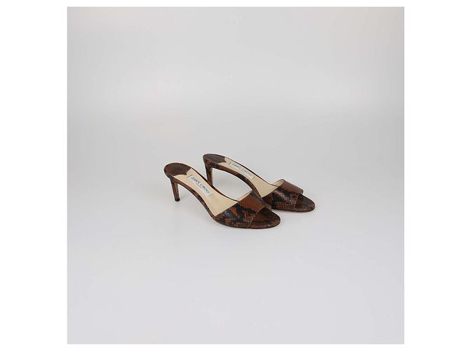 Jimmy Choo Brown/Black Python Embossed Leather Stacey Mules - view 2