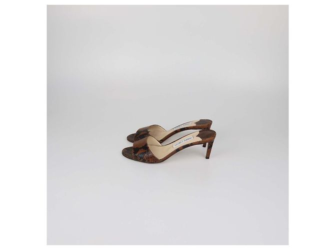 Jimmy Choo Brown/Black Python Embossed Leather Stacey Mules - view 4