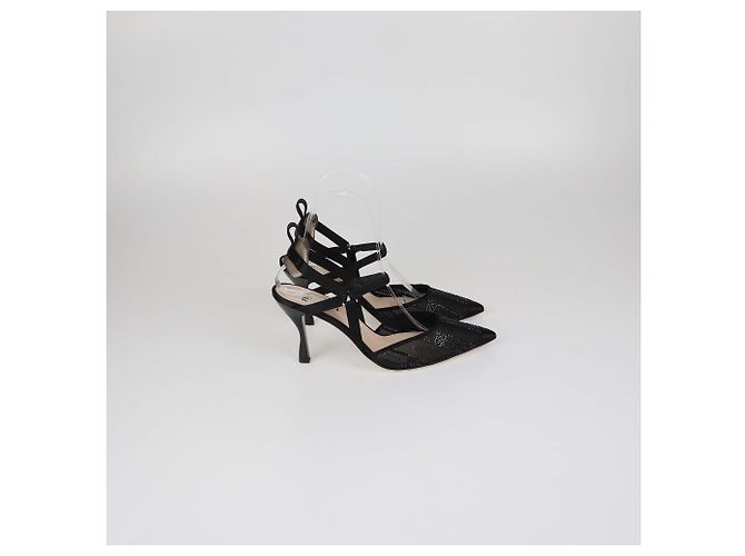 Décolleté Colibri Fendi in raso e mesh nero con cristalli - vista 3