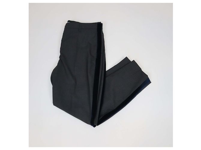Prada Dark Grey/Blue Wool Velvet Trimmed Pants - view 3