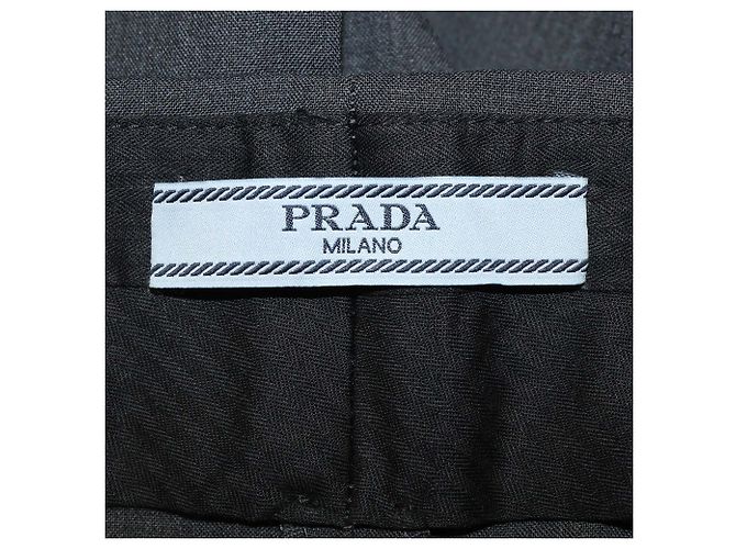 Prada Dark Grey/Blue Wool Velvet Trimmed Pants - view 5