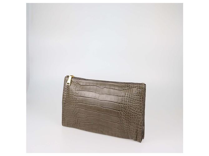 Pouch con zip Prada in alligator verde oliva - vista 2