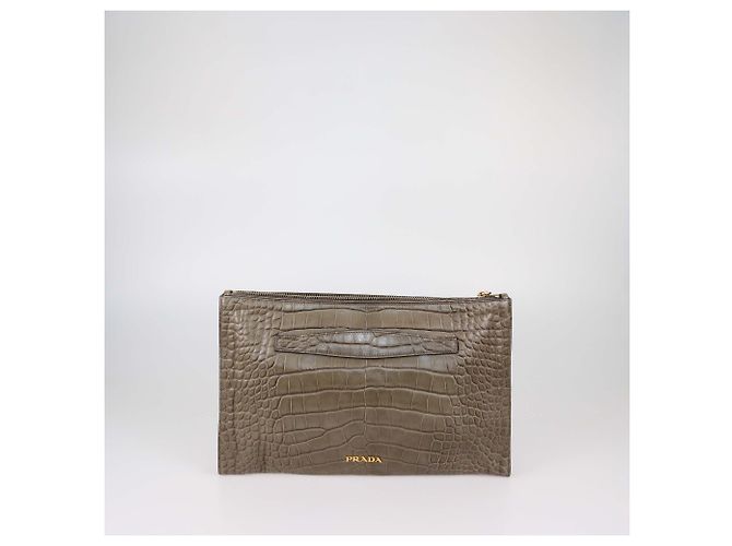 Pouch con zip Prada in alligator verde oliva - vista 3