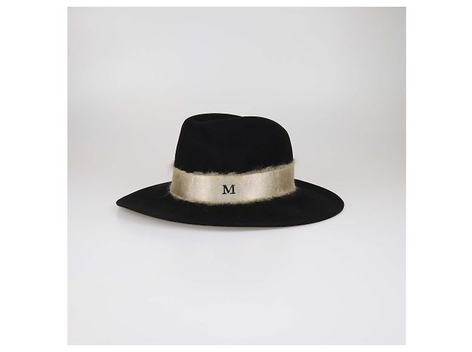 Cappello Fedora Maison Michel in feltro di lana nero con nastro in mohair e logo - vista 2