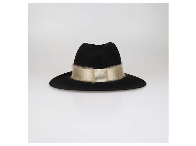 Cappello Fedora Maison Michel in feltro di lana nero con nastro in mohair e logo - vista 3