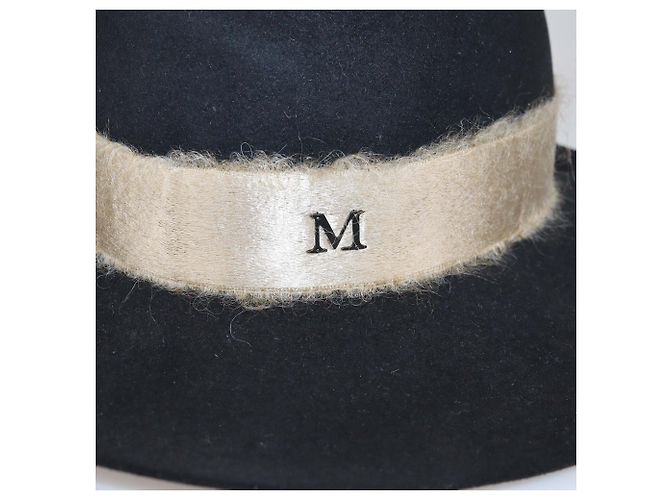 Cappello Fedora Maison Michel in feltro di lana nero con nastro in mohair e logo - vista 4